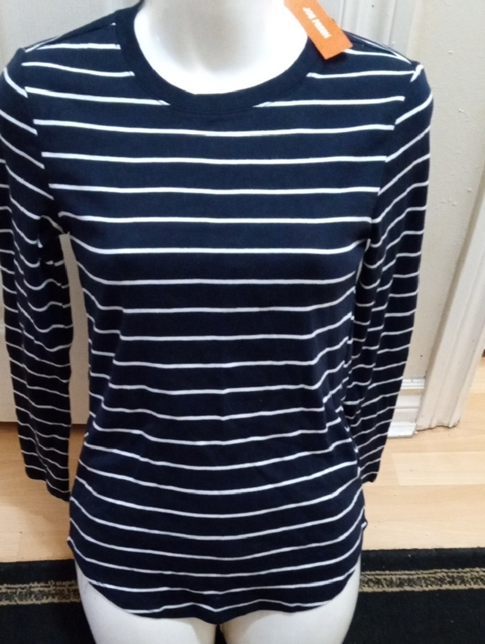 Take Extra 50% Off>>Joe Fresh Navy and White Striped Long-Sleeve Crewneck Top